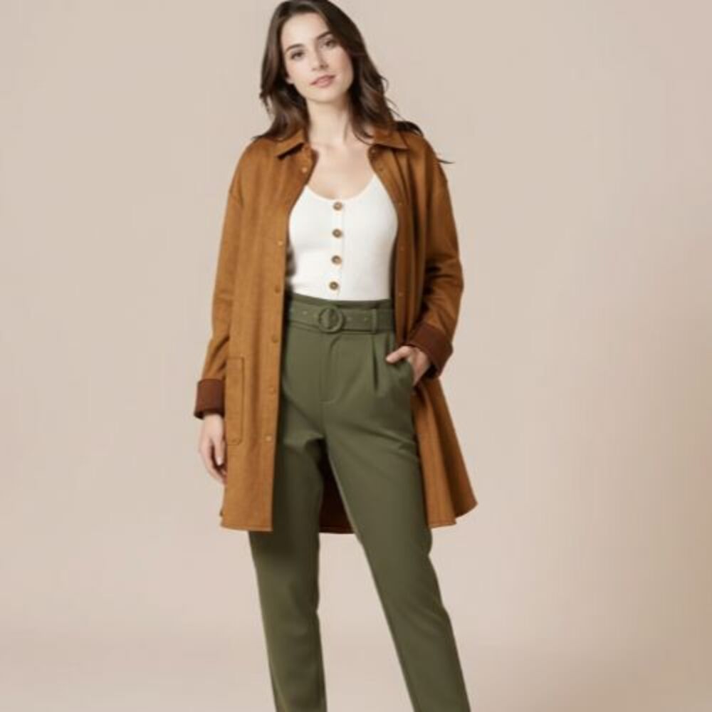 Well Worn Shacket Womens S Brown Faux Suede Snap‎ Buttons Chic Casual Minimalist
